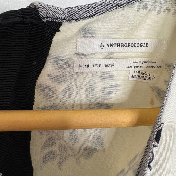 Anthropologie Woodblock Midi Dress Floral Print Fit & Flare White Black US 6 - Picture 11 of 11